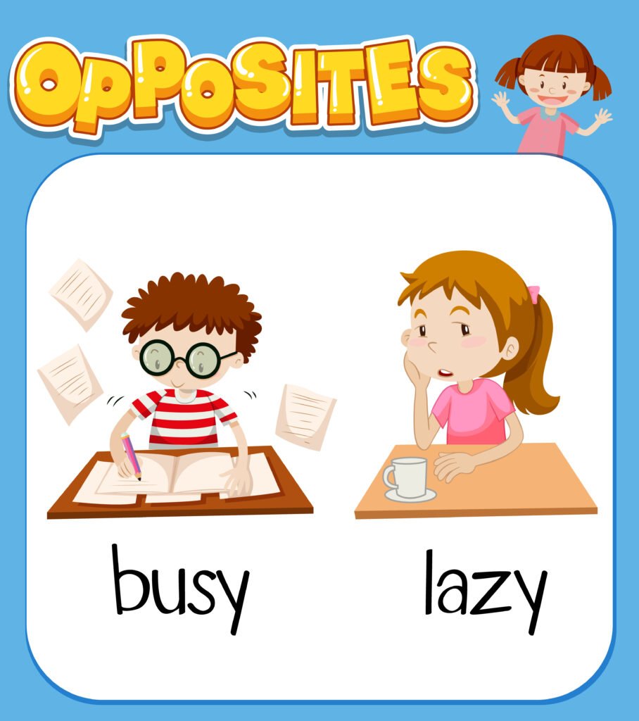 Opposite words for busy and lazy illustration Opposite words for busy and lazy illustration