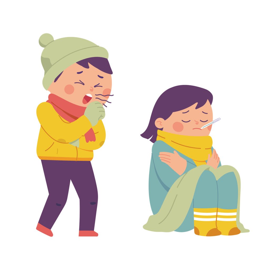 vector illustration of male and female characters suffering from hot fever and cough that are detrimental to health vector illustration of male and female characters suffering from hot fever and cough that are detrimental to health